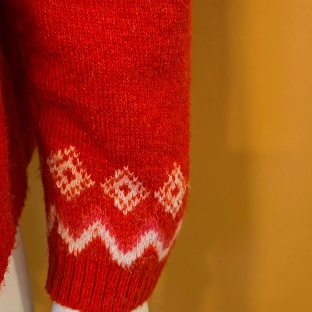 Colorful Red Zigzag Snowbunny Pattern Sweater